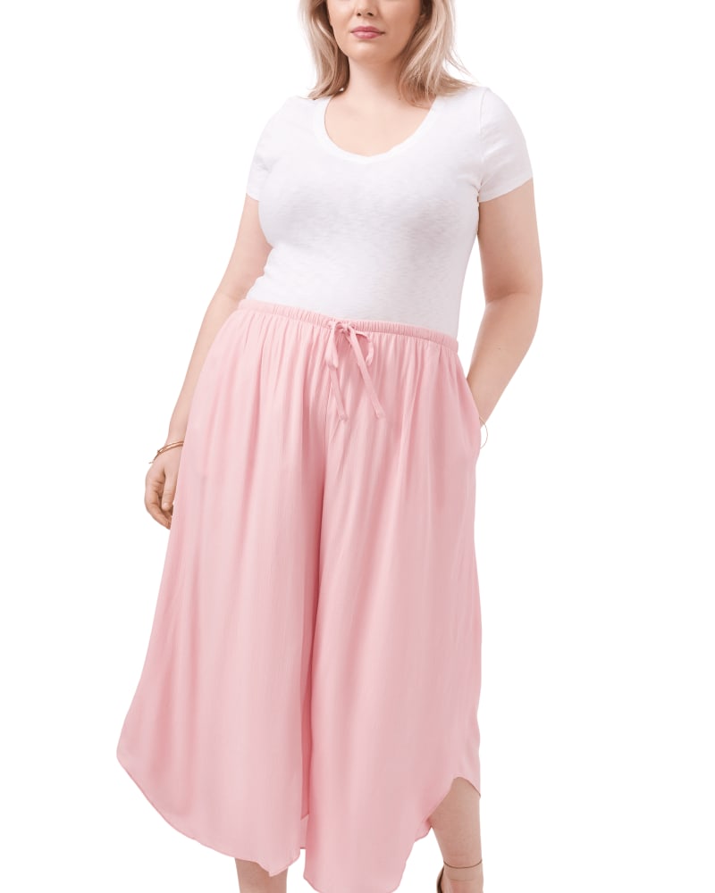 Front of a model wearing a size 0X Monica Wide Leg Pant in MAGNOLIA PINK-690 by 1.State. | dia_product_style_image_id:262432